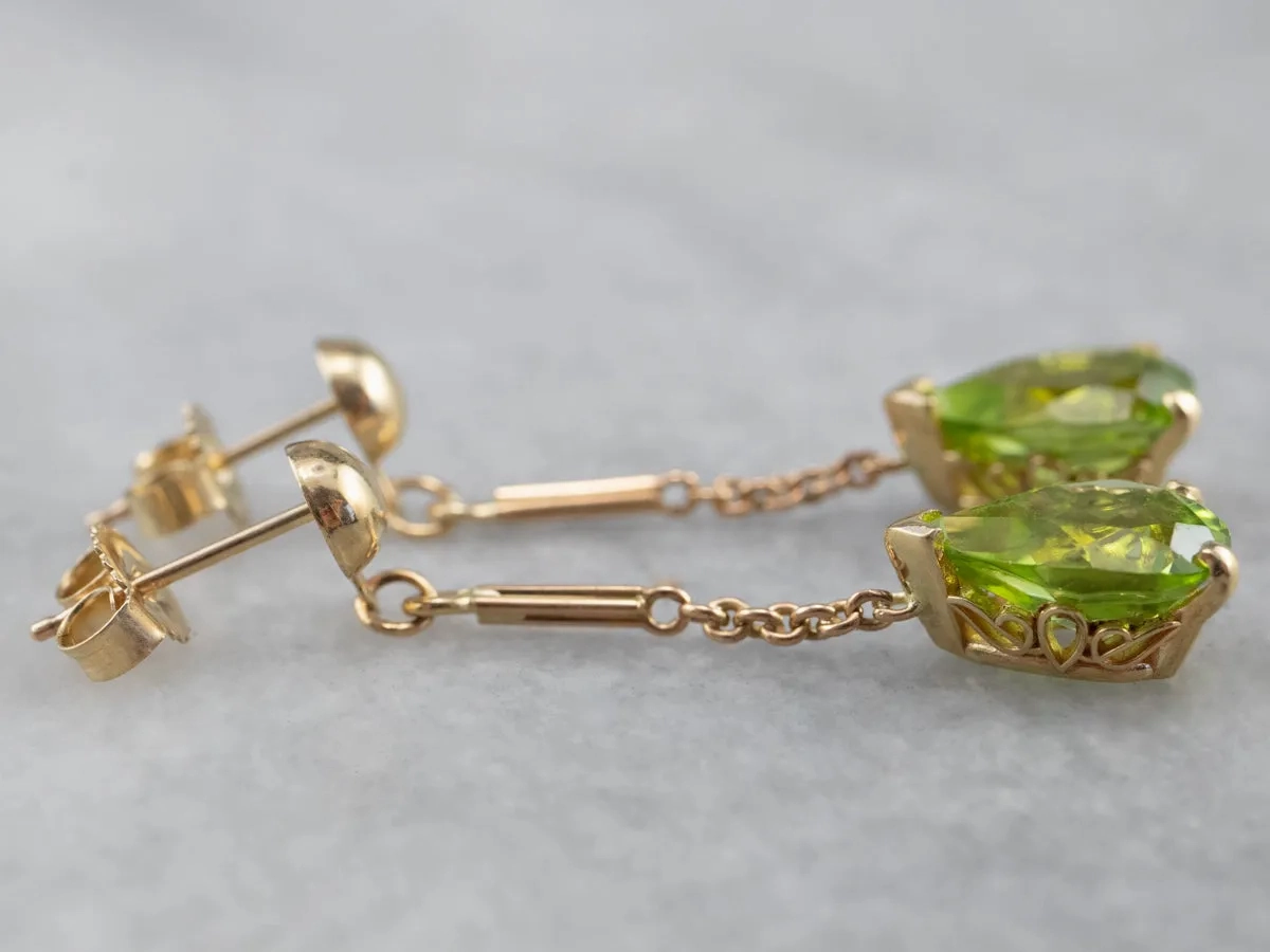Peridot Yellow Gold Gemstone Drop Earrings