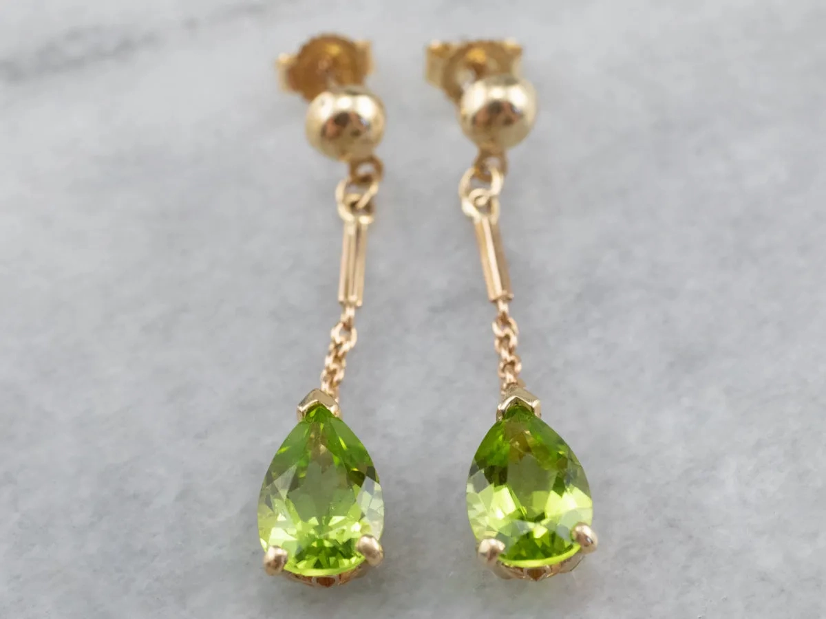 Peridot Yellow Gold Gemstone Drop Earrings