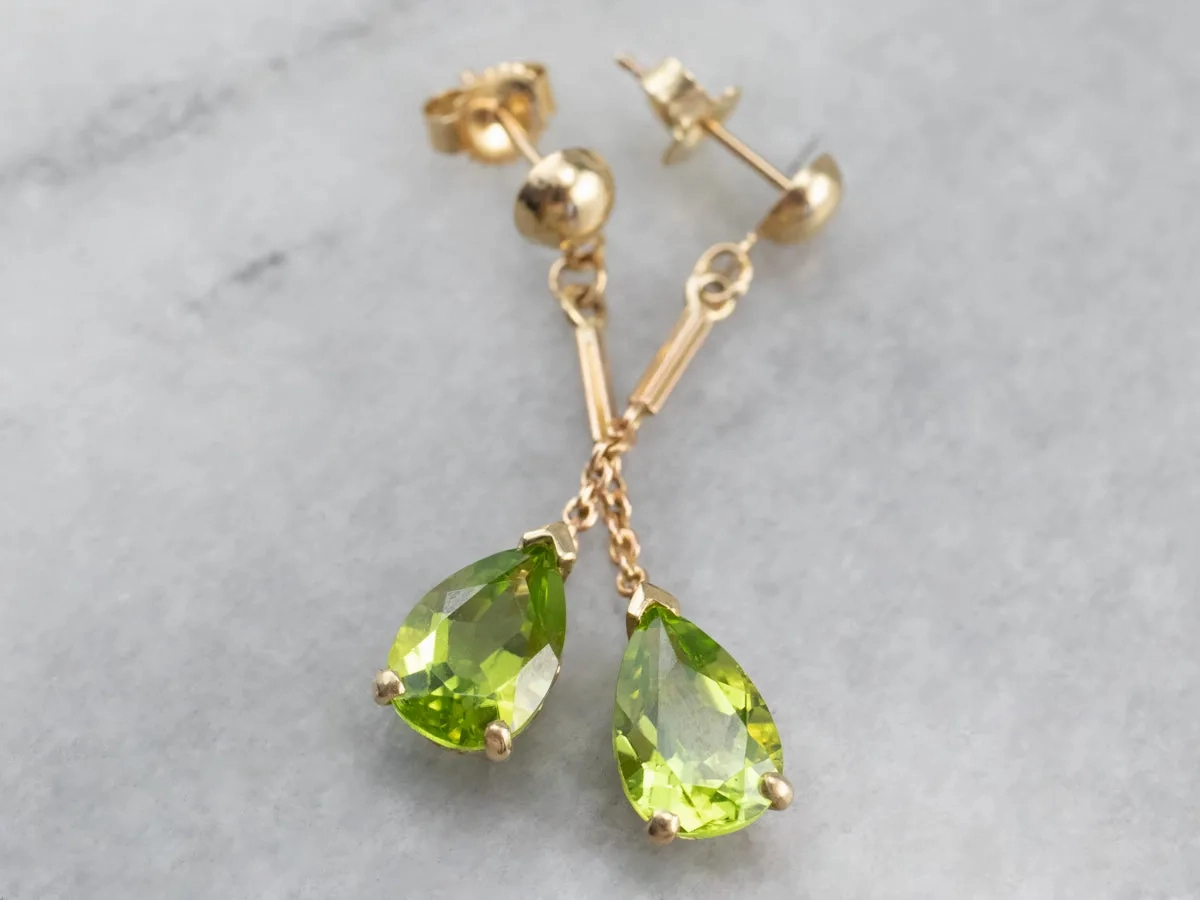 Peridot Yellow Gold Gemstone Drop Earrings