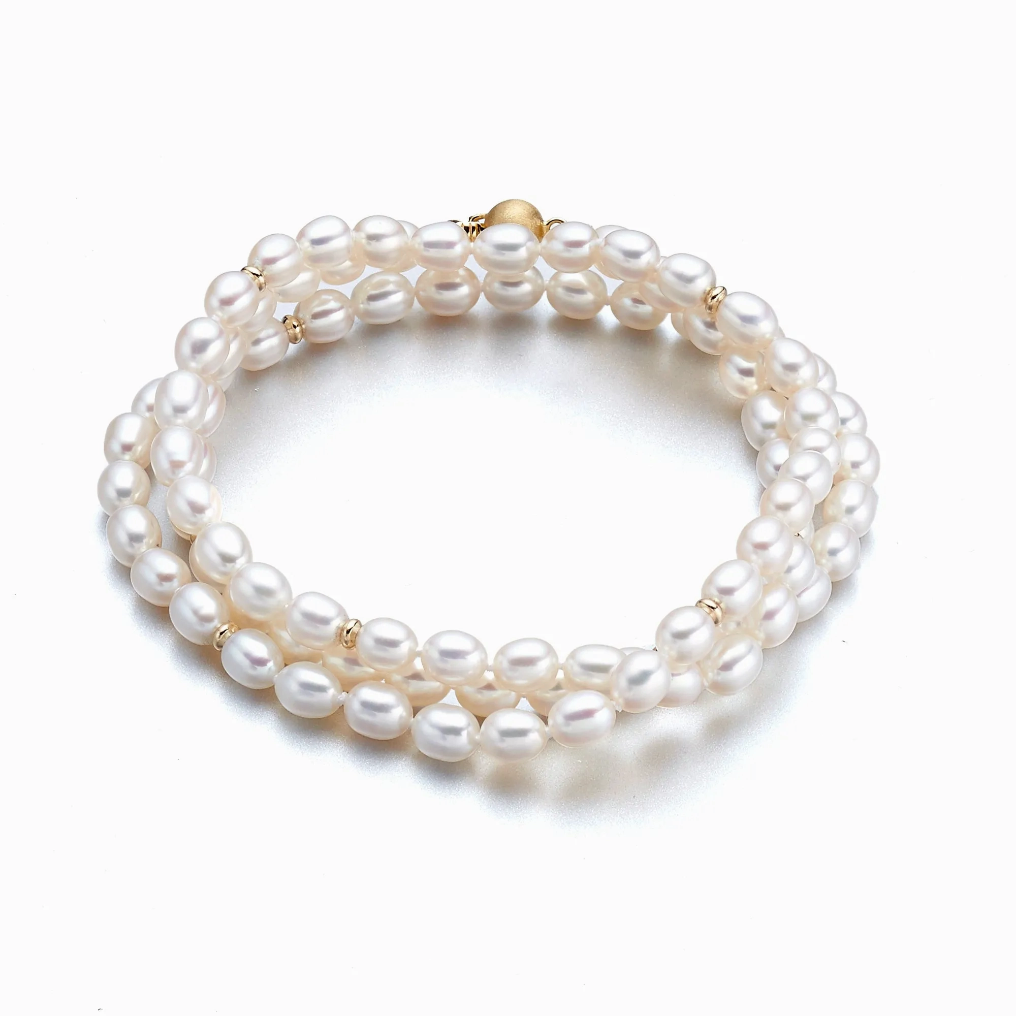 Petite White Pearl &amp; Gold Wrap Bracelet