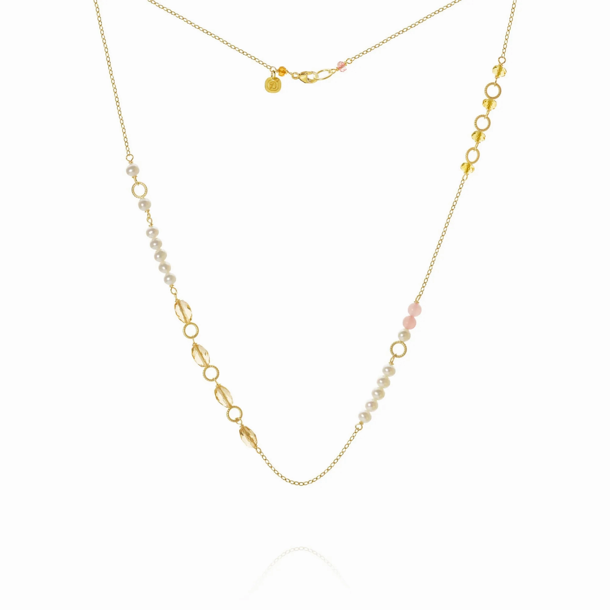 Piccolo Mellow 18K Gold Necklace, 43 cm w. Pearl, Quartz &amp; Sapphire