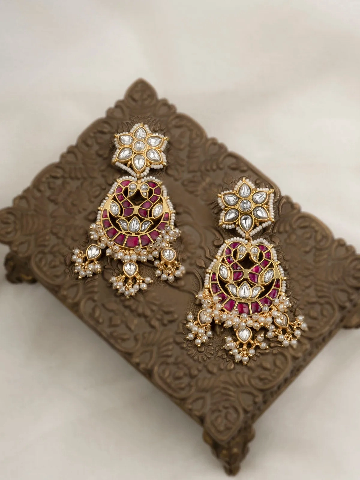 Pink Color Gold Plated Mishr Earrings - MR-E176WP
