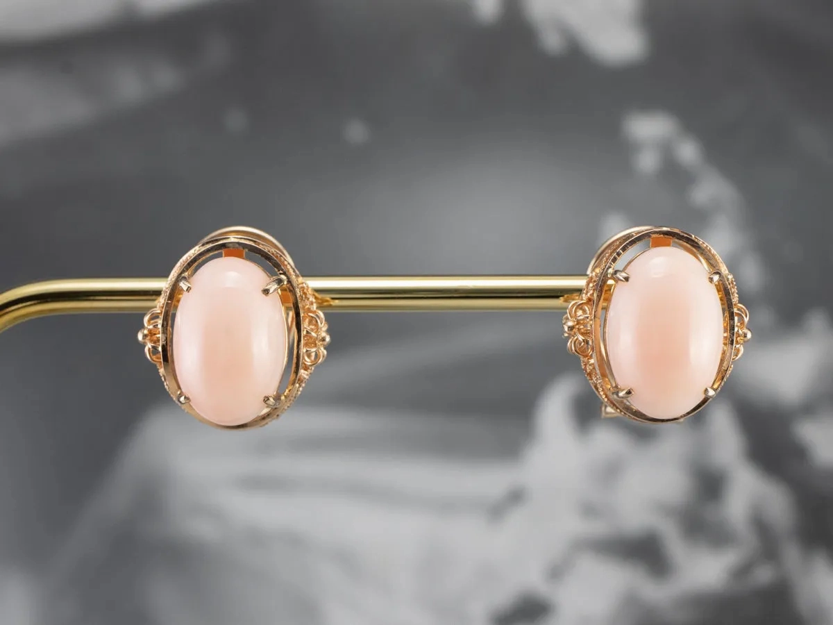 Pink Coral Rose Gold Filigree Statement Earrings