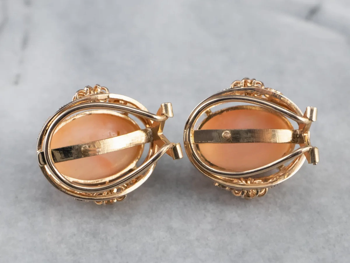 Pink Coral Rose Gold Filigree Statement Earrings
