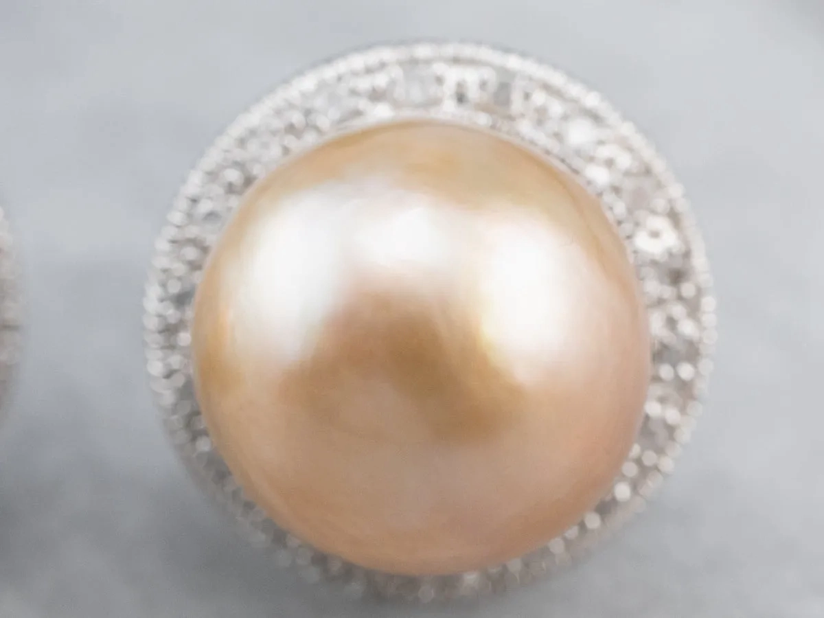 Pink Pearl Diamond Halo Stud Earrings