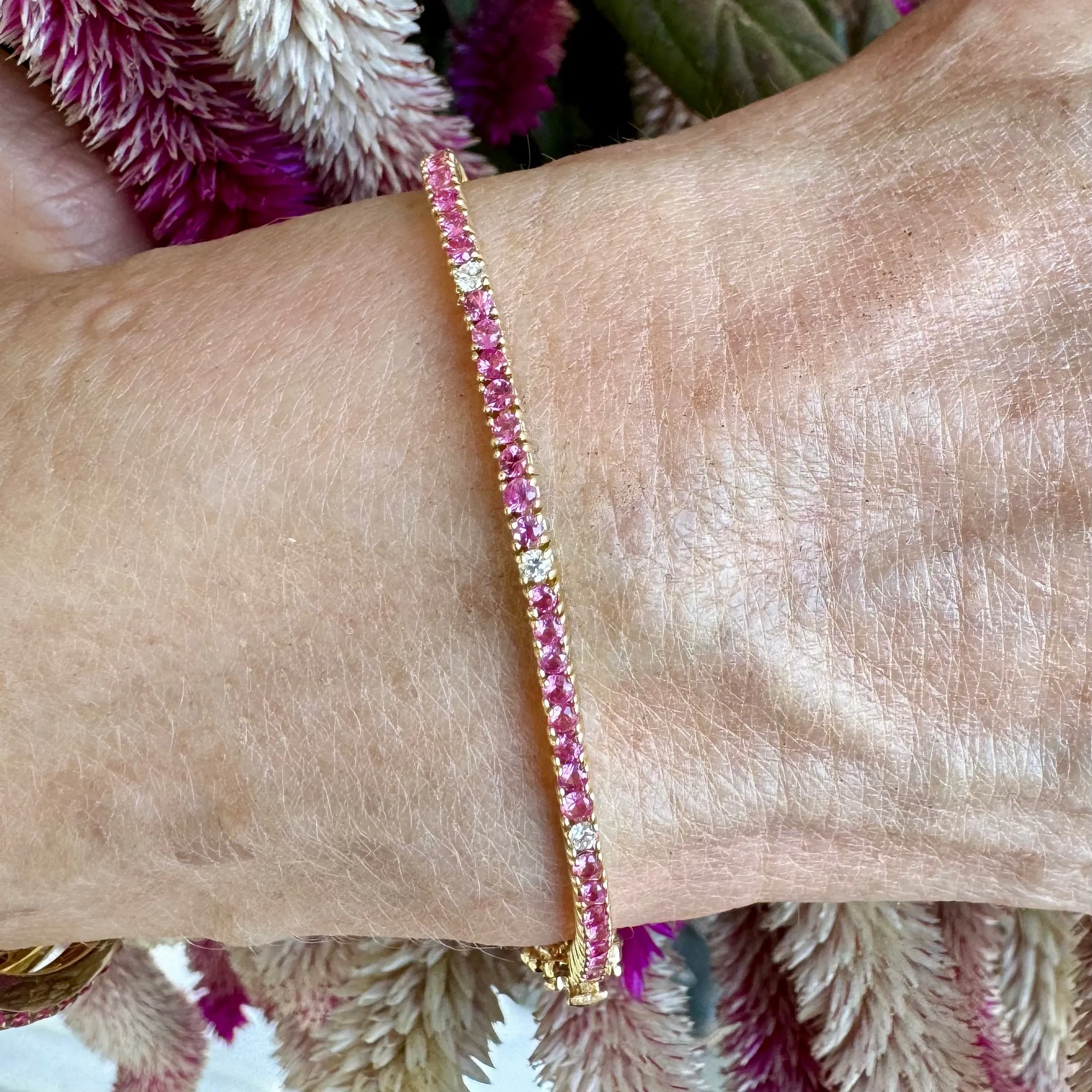Pink Sapphire &amp; Diamond Tennis Bracelet