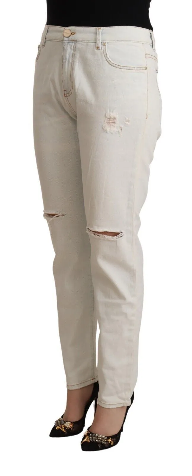PINKO Baumwoll-Distressed Mid-Waist Skinny blaue Damenjeans