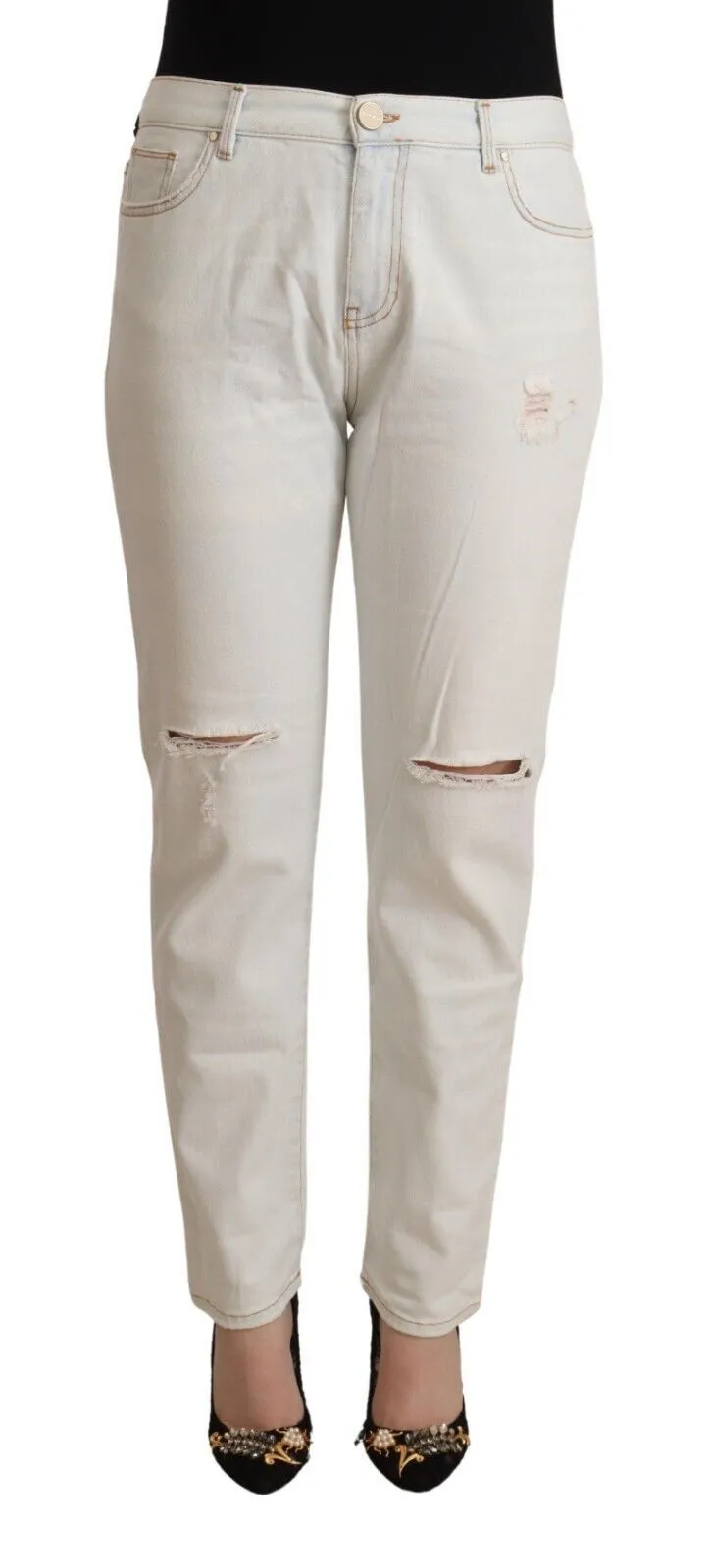 PINKO Baumwoll-Distressed Mid-Waist Skinny blaue Damenjeans