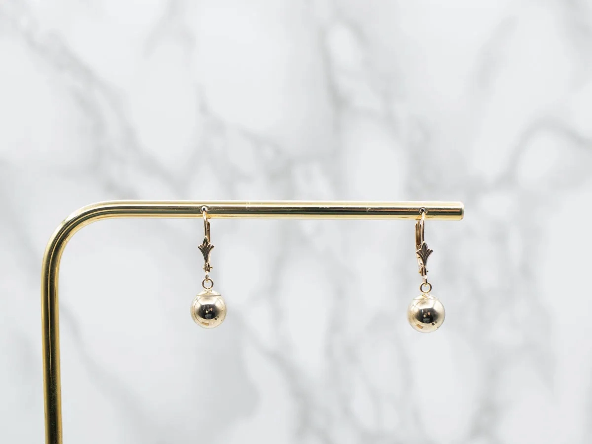Plain Yellow Gold Ball Drop Earrings