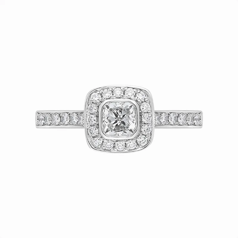 Platinum 0.66ct Diamond Cushion Cut Shoulder Set Cluster Ring