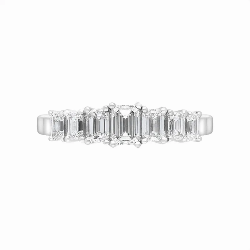Platinum 1.16ct Diamond Emerald Cut Graduated Half Eternity Ring