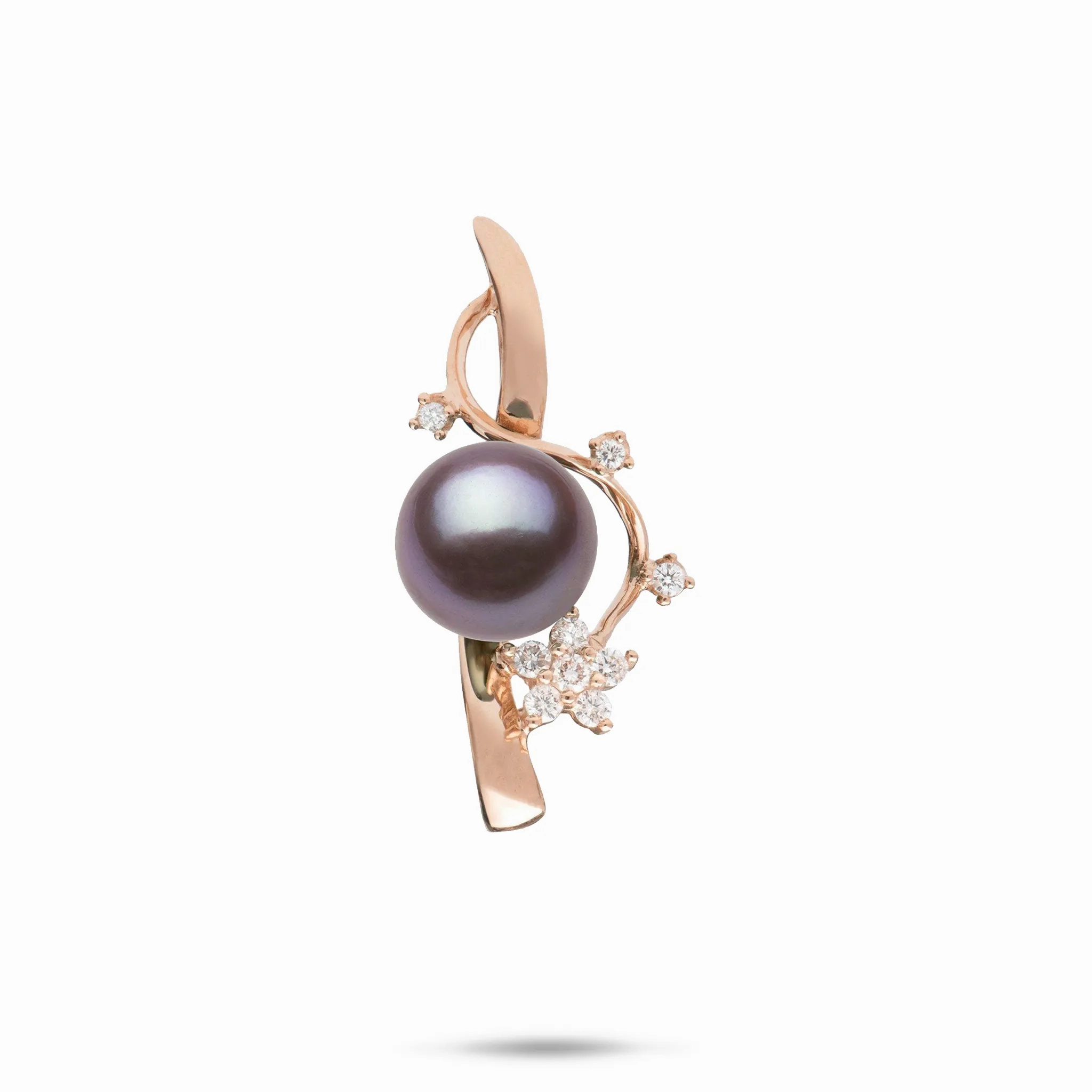 Plumeria Ultraviolet Freshwater Pearl Journey Pendant in Rose Gold with Diamonds - 10-11mm