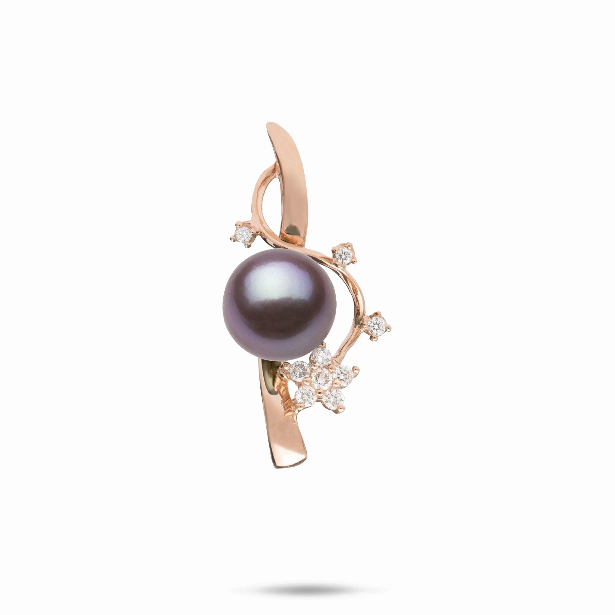 Plumeria Ultraviolet Freshwater Pearl Journey Pendant in Rose Gold with Diamonds - 10-11mm