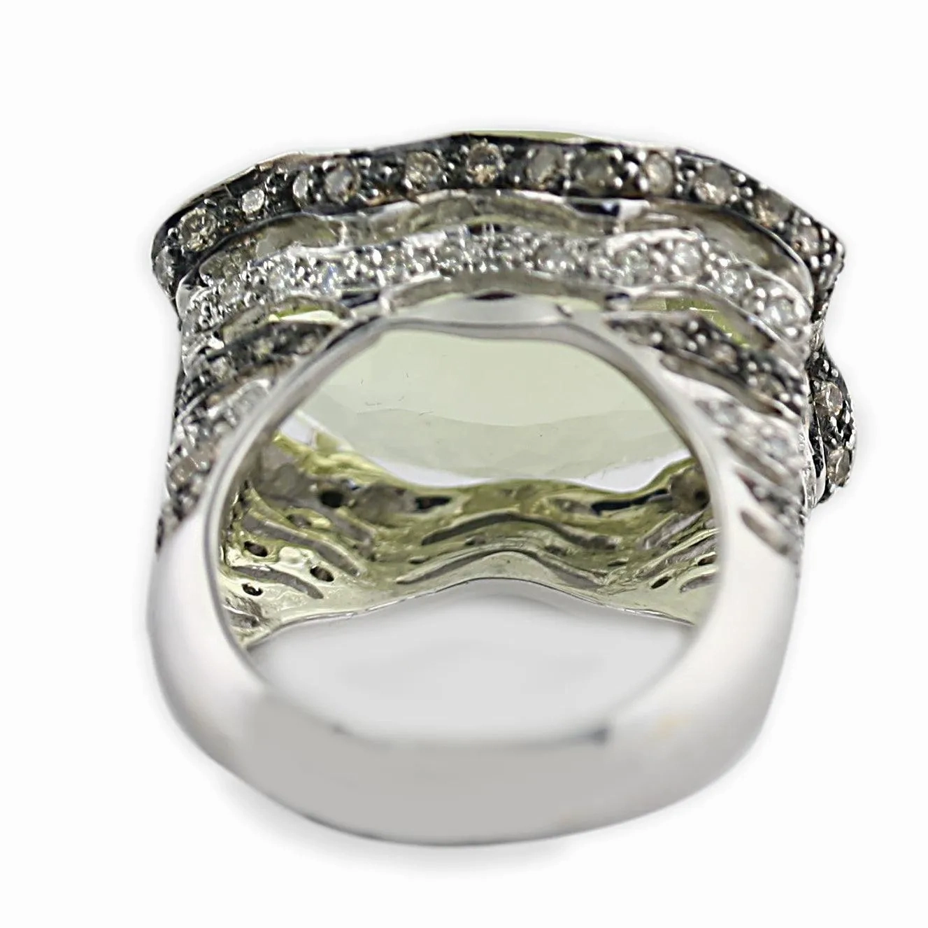 Prasiolite and Diamonds ring White Gold