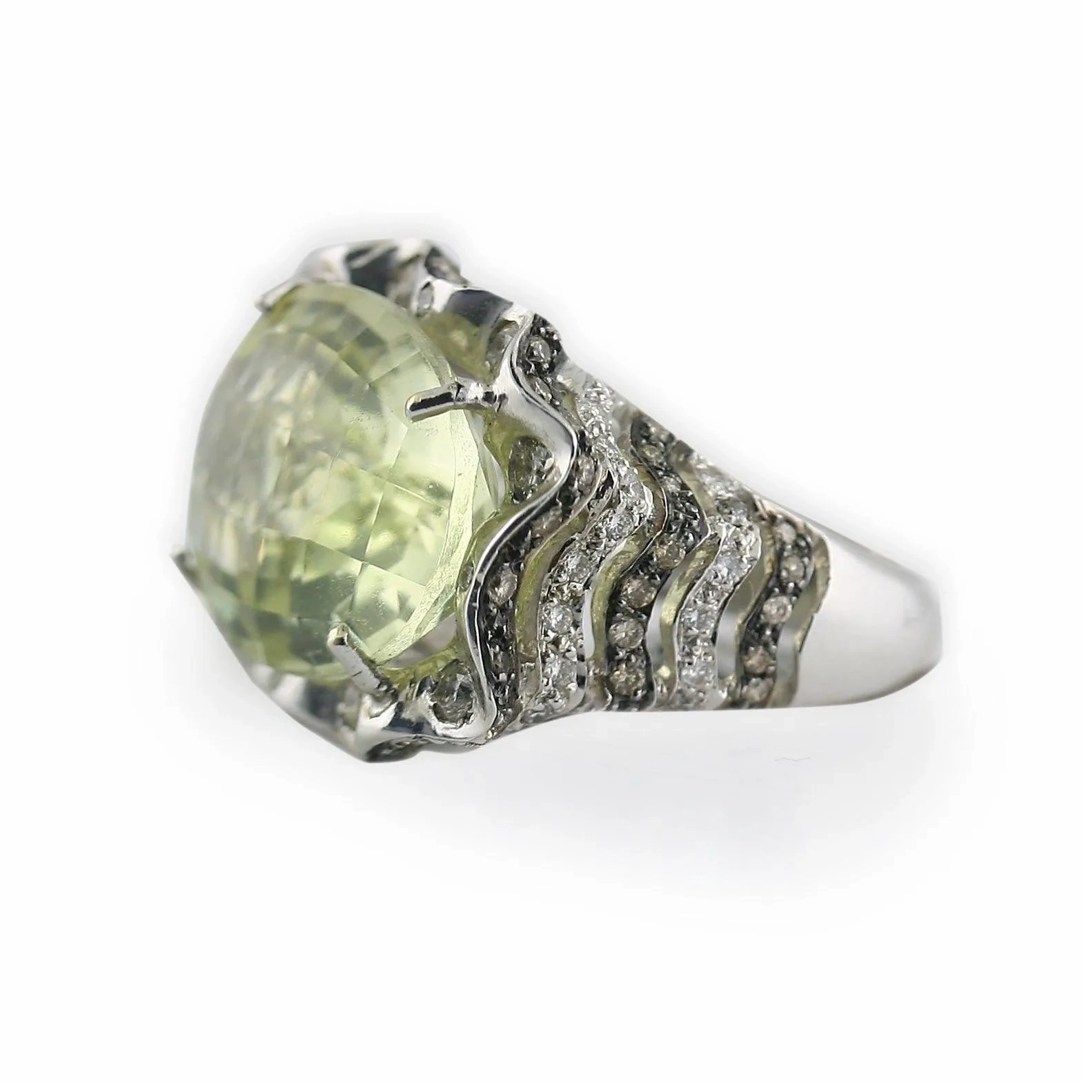 Prasiolite and Diamonds ring White Gold
