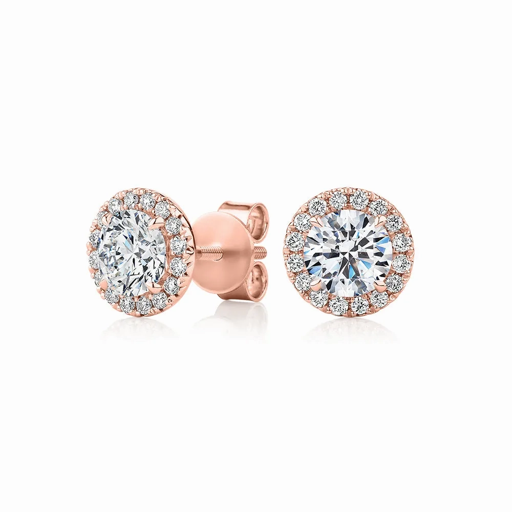 Premium Certified Lab-Grown Diamond, 1.67 carat TW round brilliant halo earrings in 18 carat rose gold