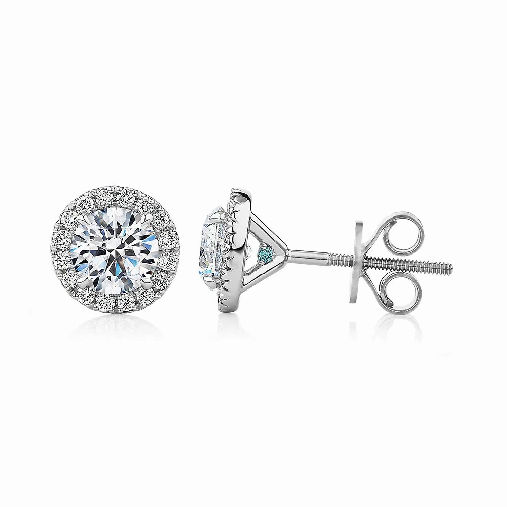 Premium Certified Lab-Grown Diamond, 1.67 carat TW round brilliant halo earrings in 18 carat white gold