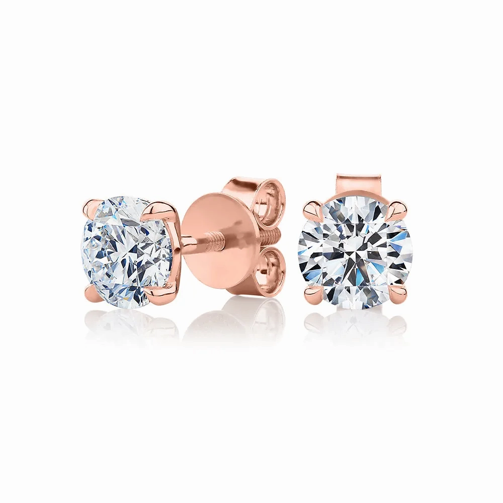 Premium Certified Lab-Grown Diamond, 2.00 carat TW round brilliant stud earrings in 14 carat rose gold