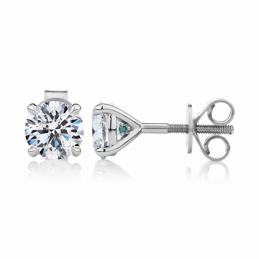 Premium Certified Lab-Grown Diamond, 2.00 carat TW round brilliant stud earrings in 14 carat white gold