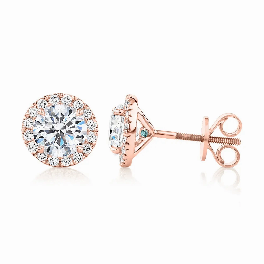 Premium Certified Lab-Grown Diamond, 2.35 carat TW round brilliant halo earrings in 18 carat rose gold