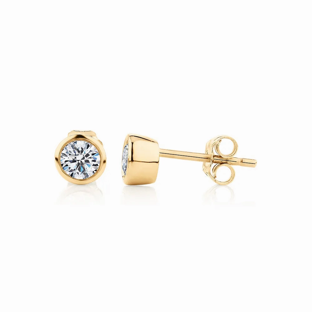 Premium Lab-Grown Diamond, 0.50 carat TW round brilliant stud earrings in 10 carat yellow gold
