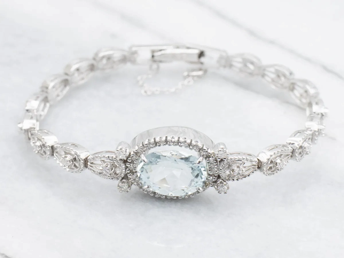 Pretty Aquamarine and Diamond Link Bracelet