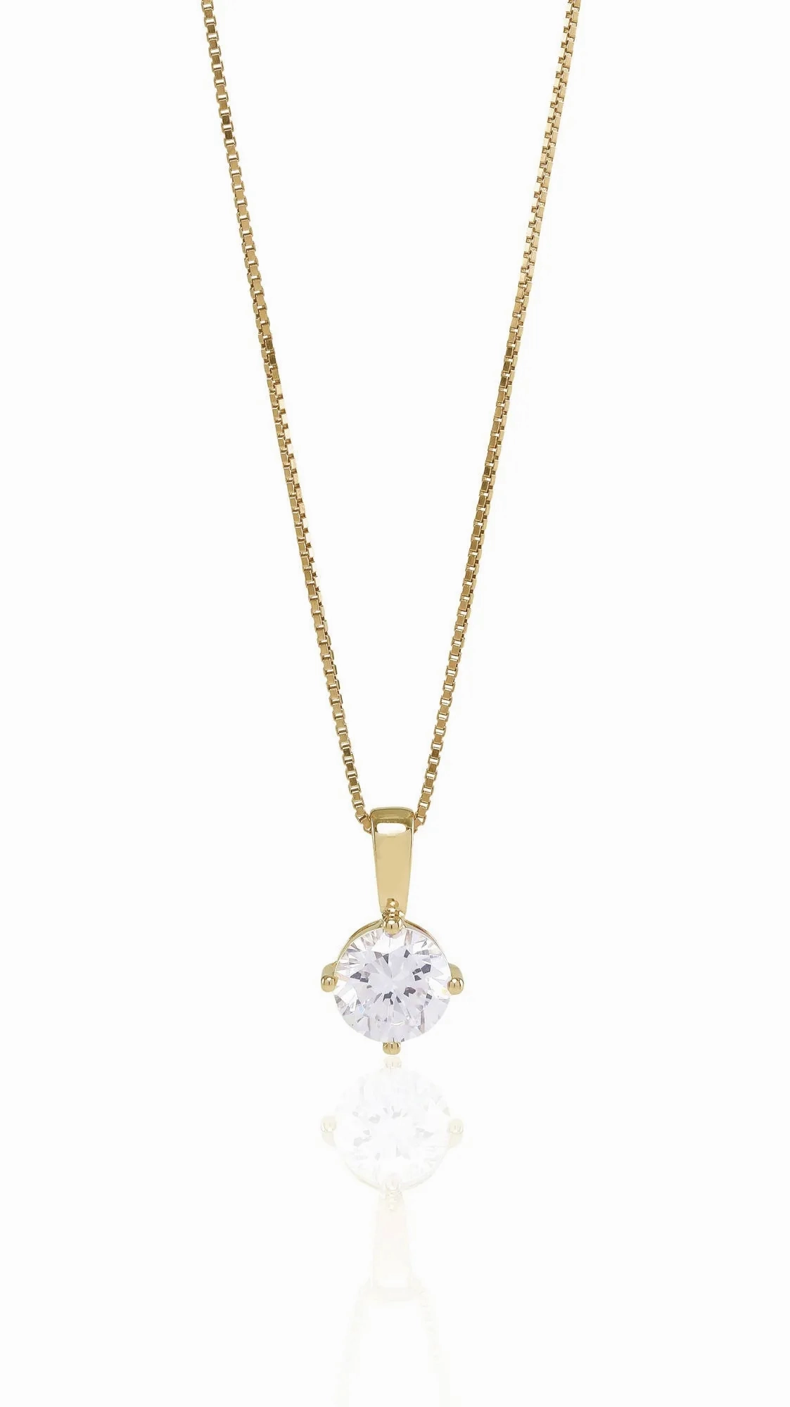 Princess Round 8 mm. Gold Plated Necklace w. White Zirconias