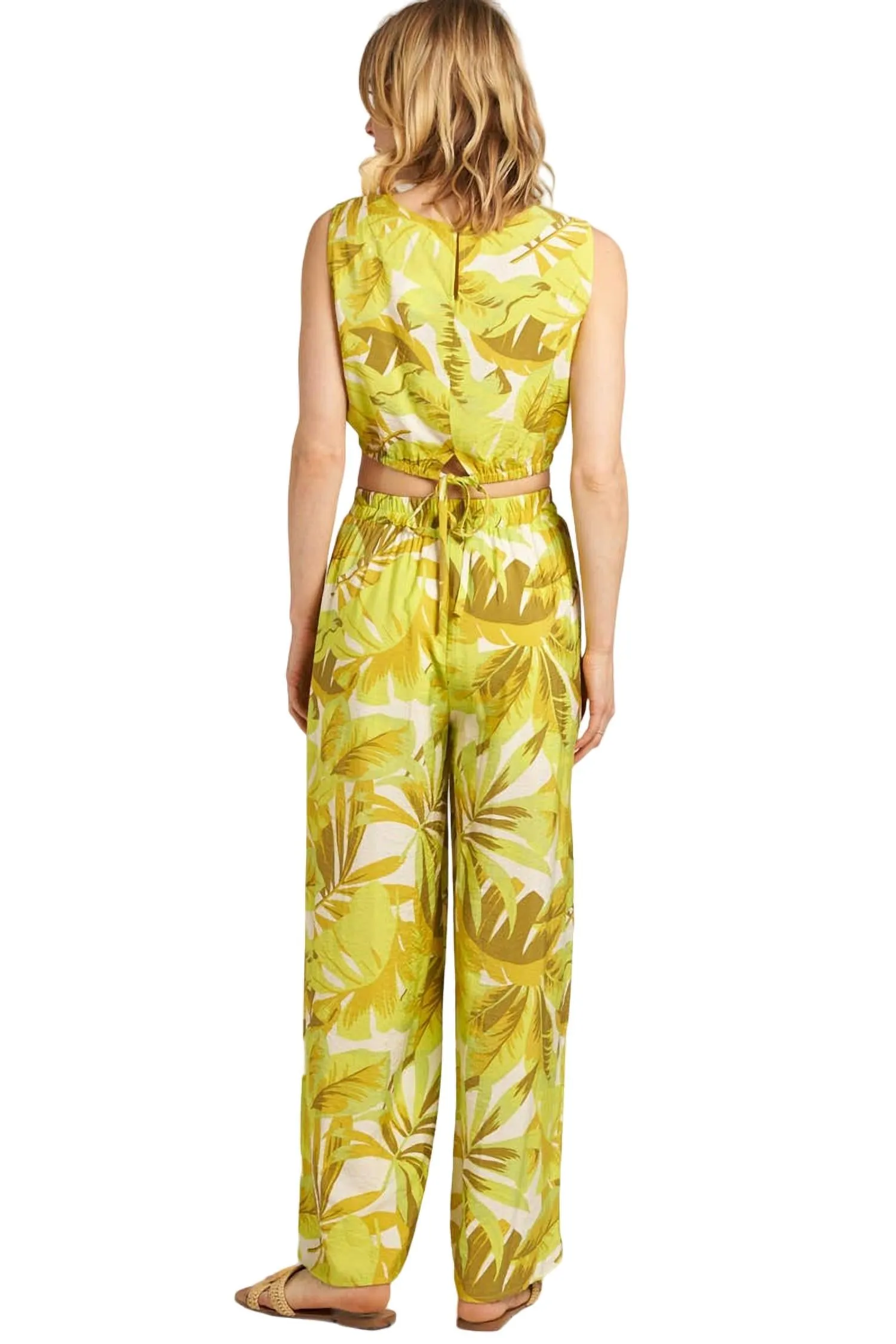 Gedrucktes Cropped Top und Weitbeinige Hose Set in Mehrfarbig Limette