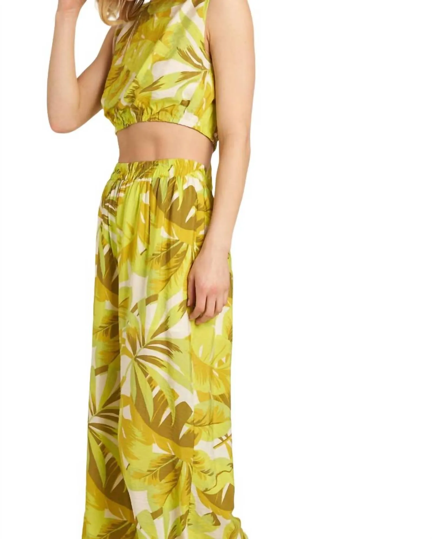 Gedrucktes Cropped Top und Weitbeinige Hose Set in Mehrfarbig Limette