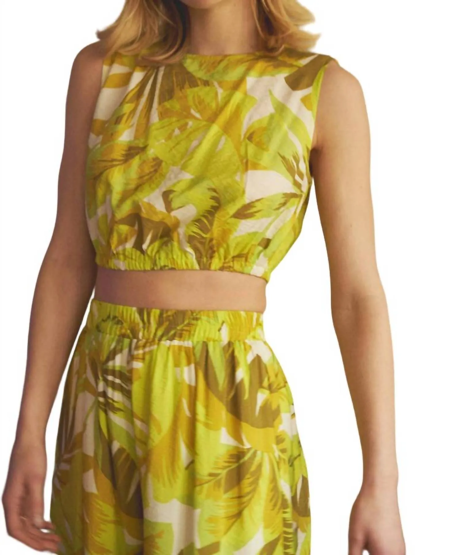 Gedrucktes Cropped Top und Weitbeinige Hose Set in Mehrfarbig Limette