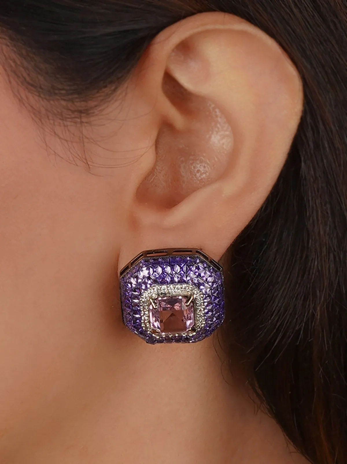 Purple Color Silver Plated Faux Diamond Earrings - CZEAR592PR