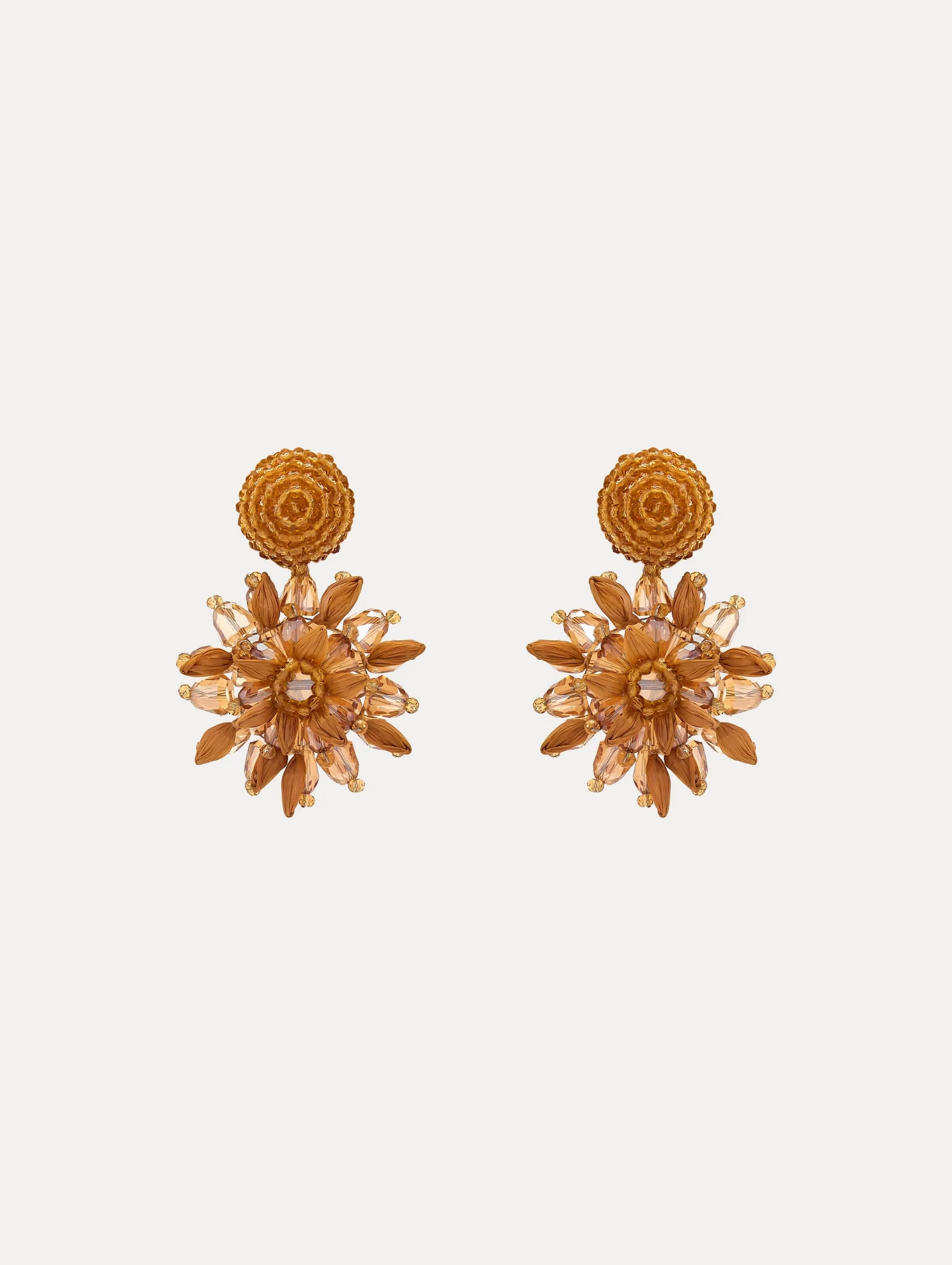 Raffia &amp; Beaded Flower Earrings