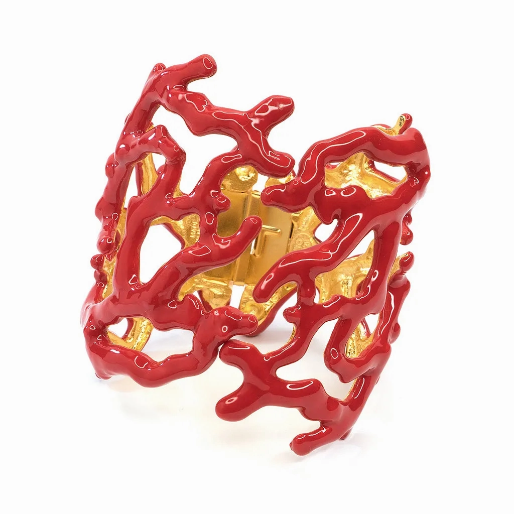 Red Enamel Coral Branch Cuff