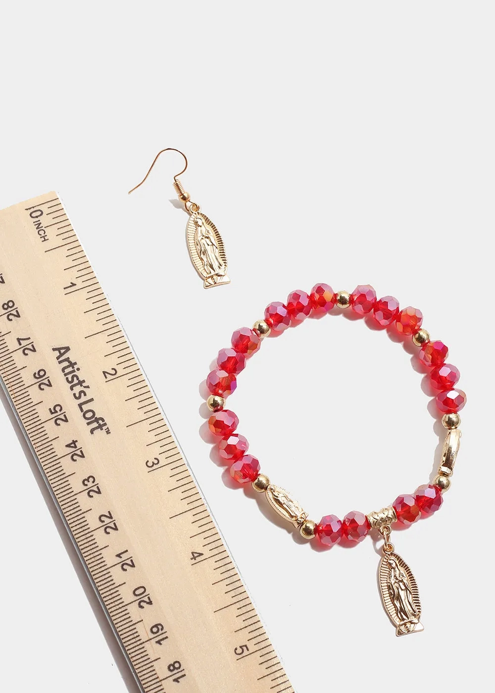 Red Virgin Mary Bead Bracelet &amp; Earring Set
