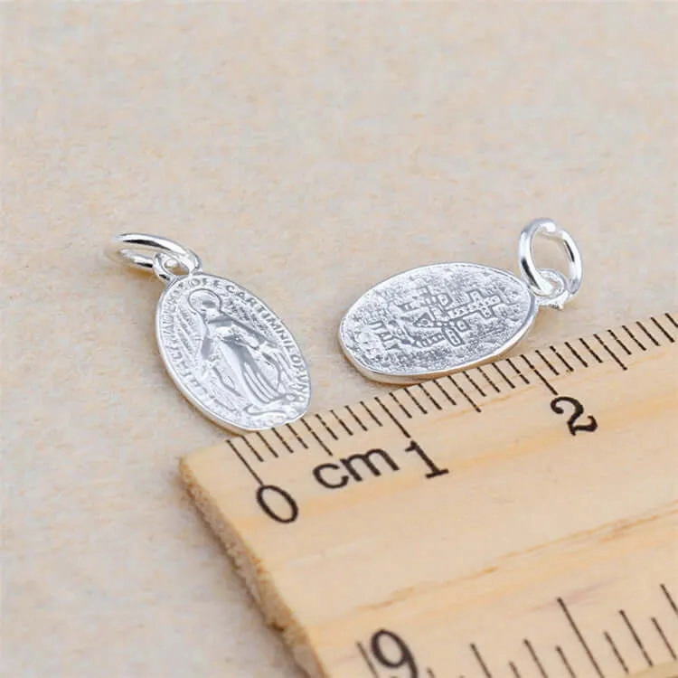Religious Round Plaque Silver Virgin Mary Necklace