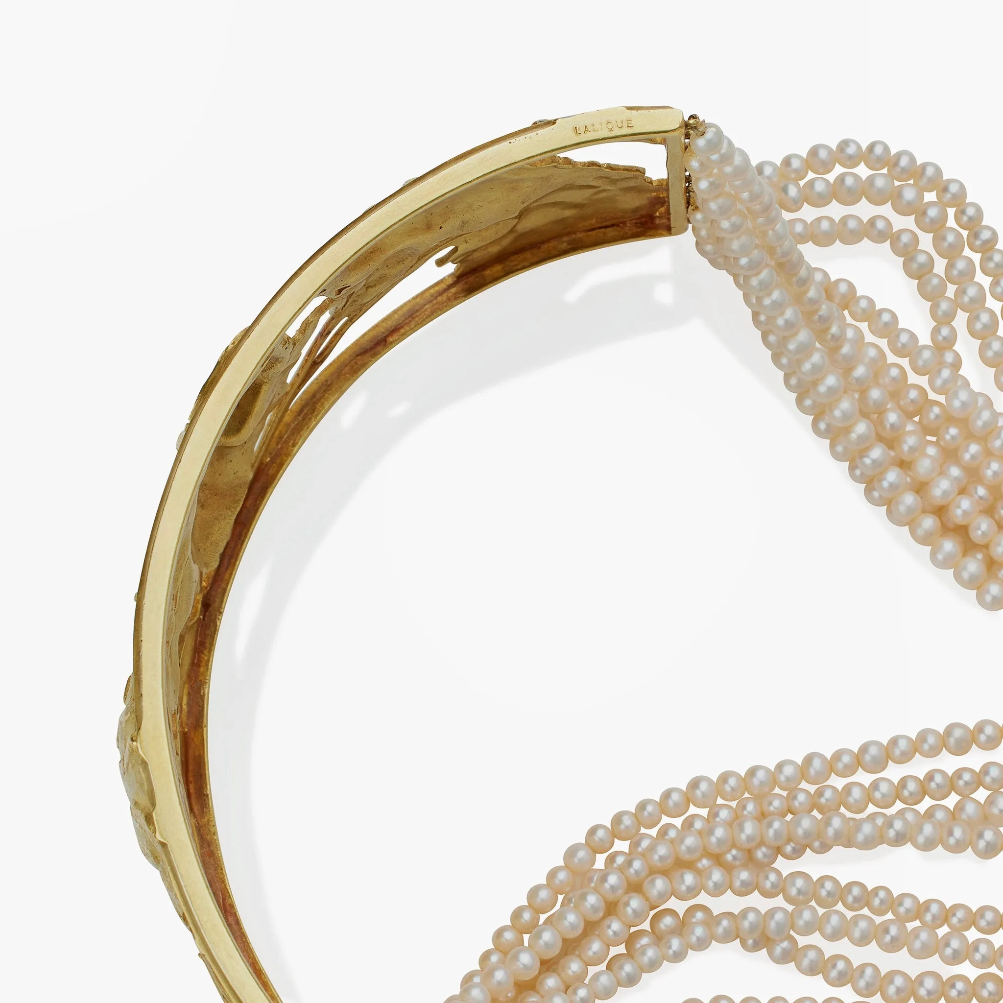 Ren?? Lalique Art Nouveau 18K Gold, Enamel and Seed Pearl &quot;Collier de chien&quot; Necklace