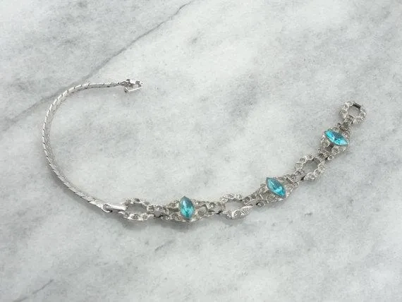 Retro Era Fine Costume Bright Blue Foilback Rhinestones Bracelet