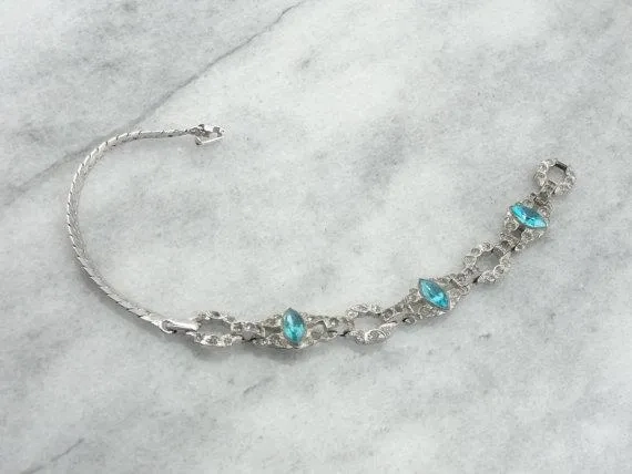 Retro Era Fine Costume Bright Blue Foilback Rhinestones Bracelet