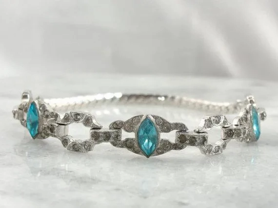 Retro Era Fine Costume Bright Blue Foilback Rhinestones Bracelet
