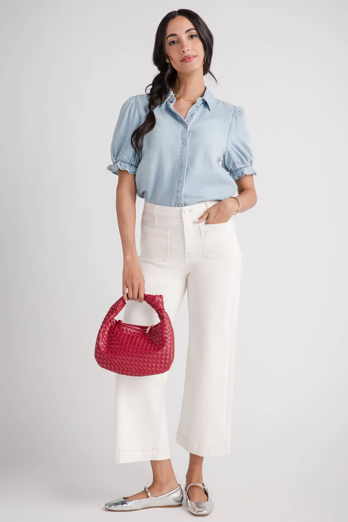 Risen Amelia Jeans mit Crop-Effekt und Aufnähtaschen