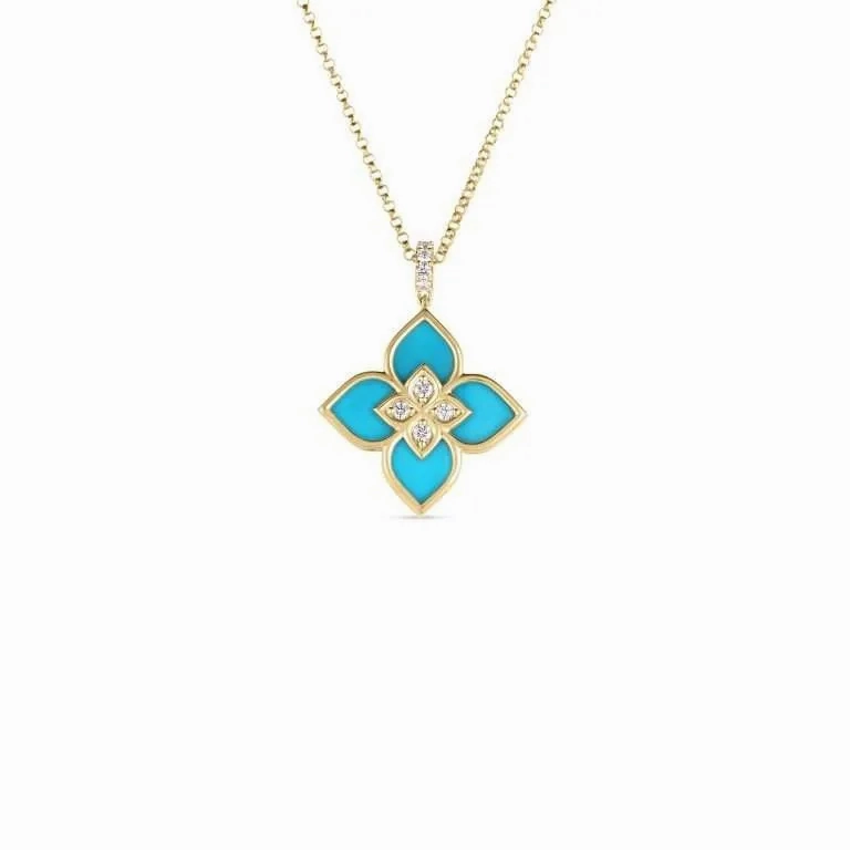 Roberto Coin 18K White Gold Venetian Small Princess Turquoise and Diamond Pendant