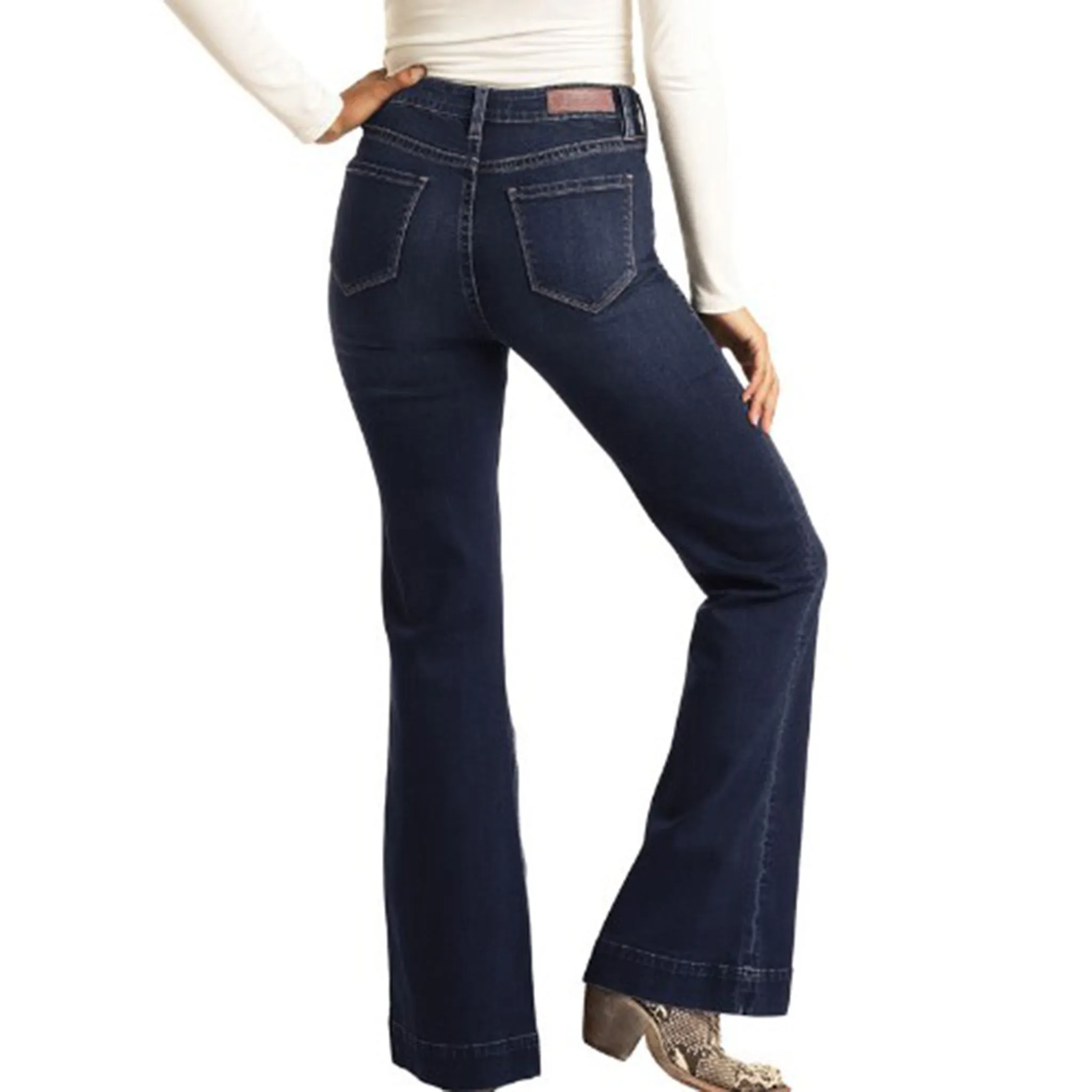 Rock & Roll Cowgirl Nacht Blaue High-Waist Hosenjeans