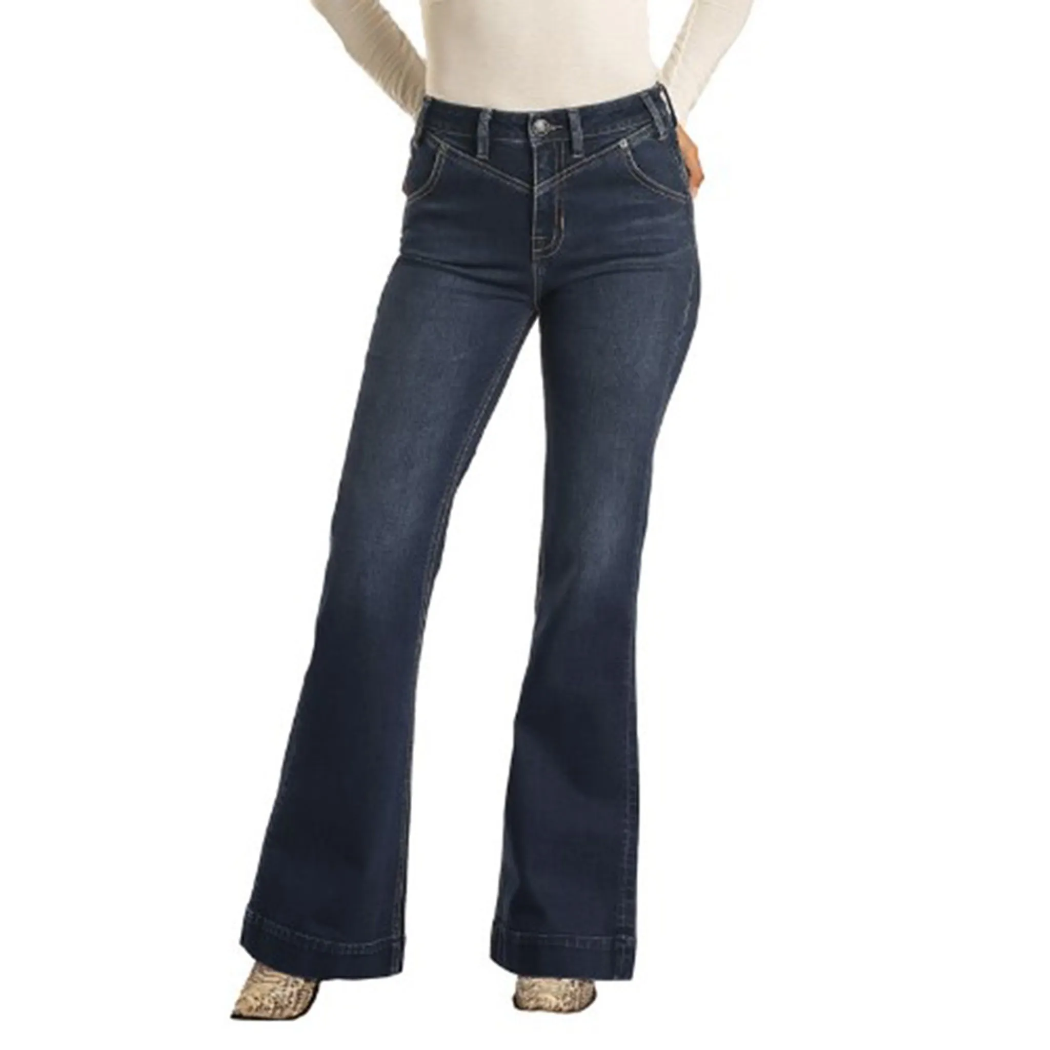Rock & Roll Cowgirl Nacht Blaue High-Waist Hosenjeans