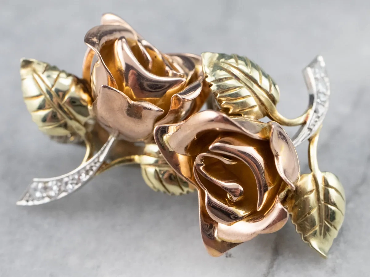 Rose Diamond and Gold Screw Back Earrings