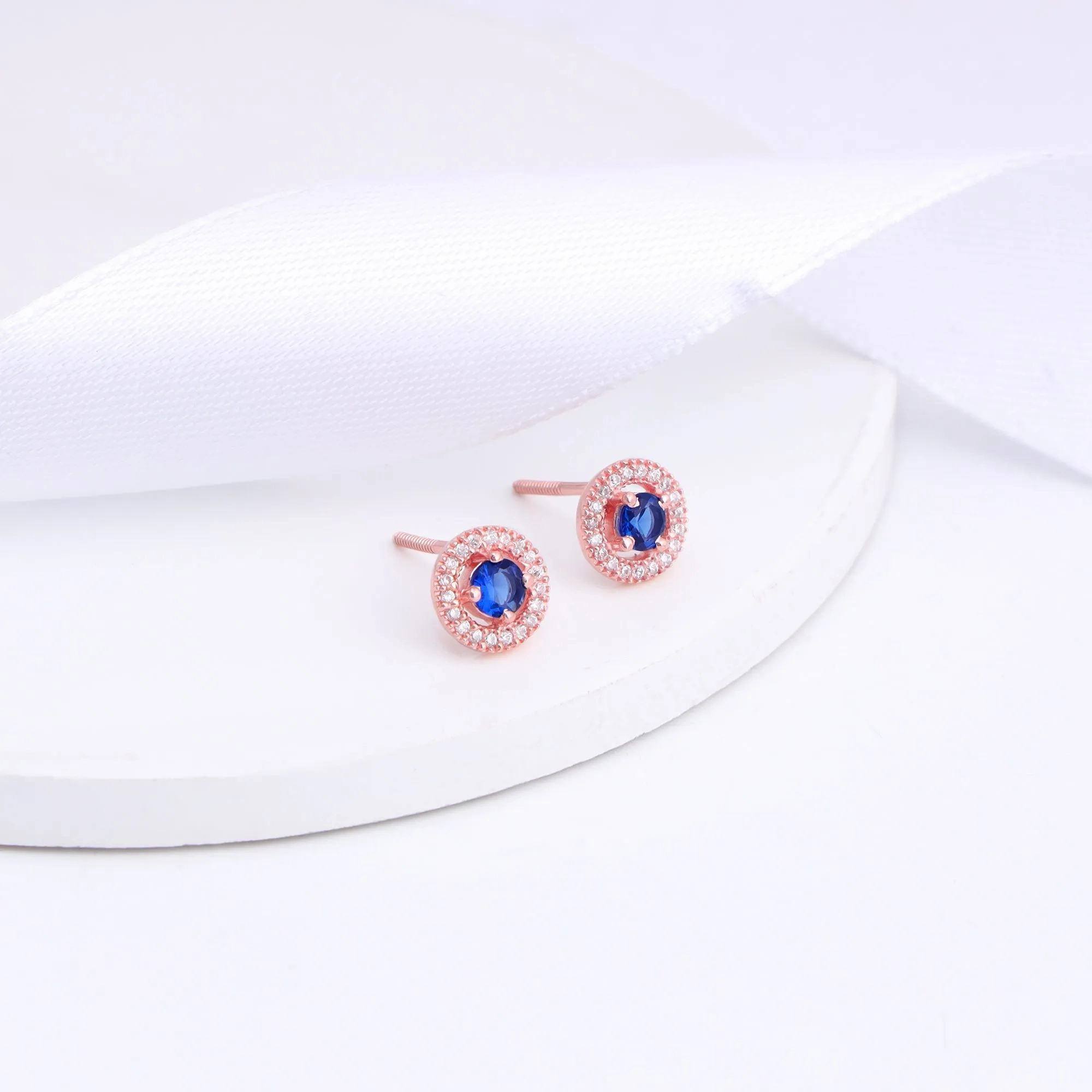 Rose Gold Blue Velvet Studs