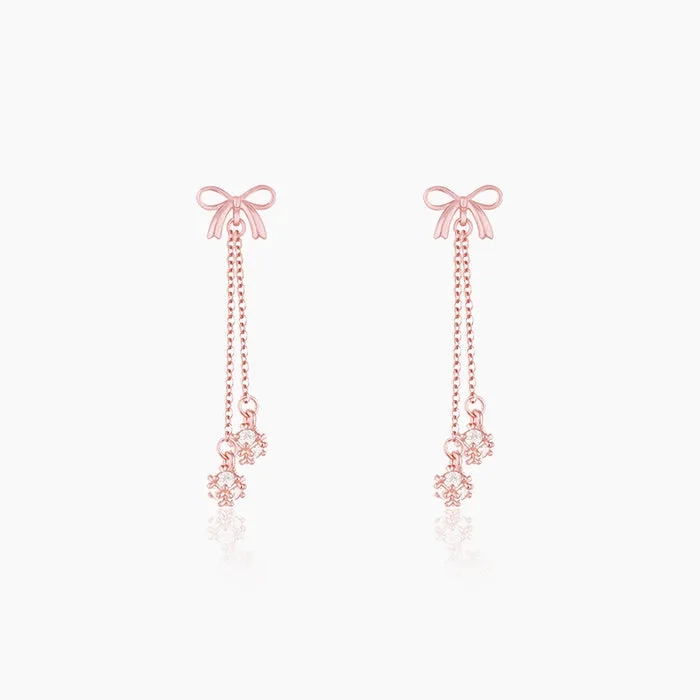 Rose Gold Bow Dangler Earrings