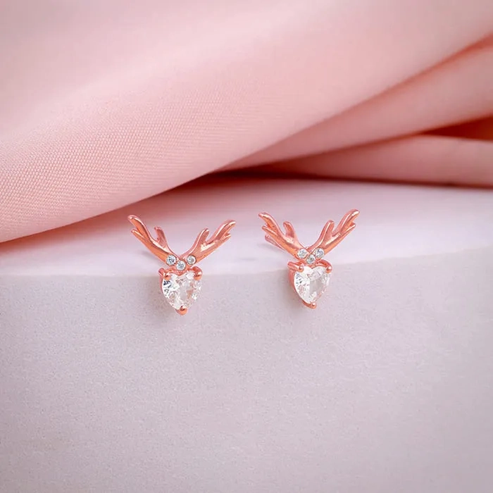 Rose Gold Deer Sparkle Earrings