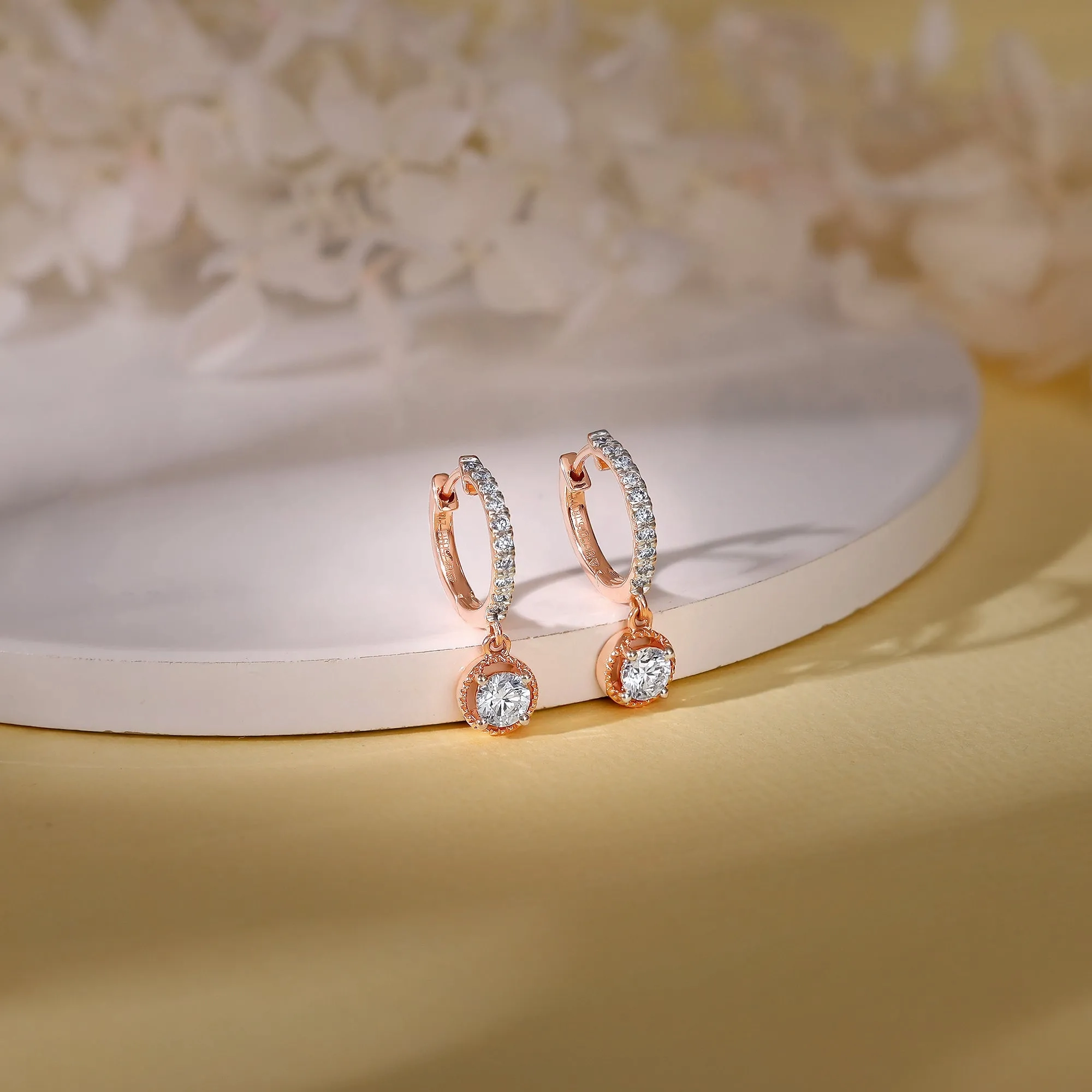 Rose Gold Glittering Drop Diamond Earrings