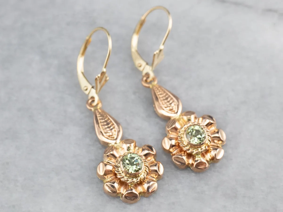 Rose Gold Mali Garnet Flower Drop Earrings