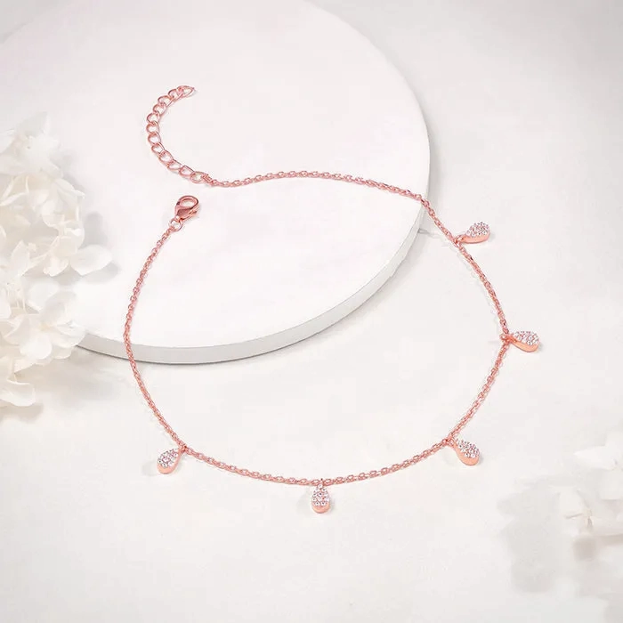 Rose Gold Peardrop Charm Anklet